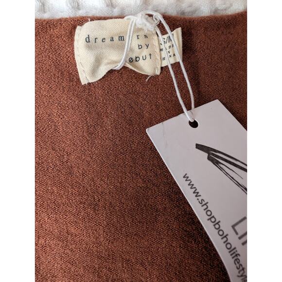 DREAMER BY DEBUT Soft Coffee Brown V Neck Sweater front Seam size S/M - Picture 4 of 6